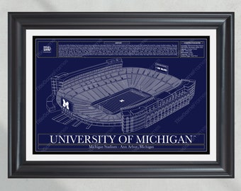 University of Michigan Wolverines Michigan Stadium Blueprint Football Print