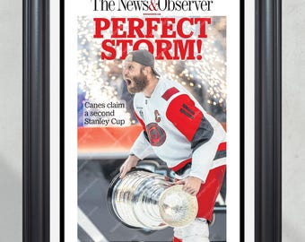 2026 Carolina Hurricanes “Perfect Storm!” Stanley Cup Champions Framed Newspaper