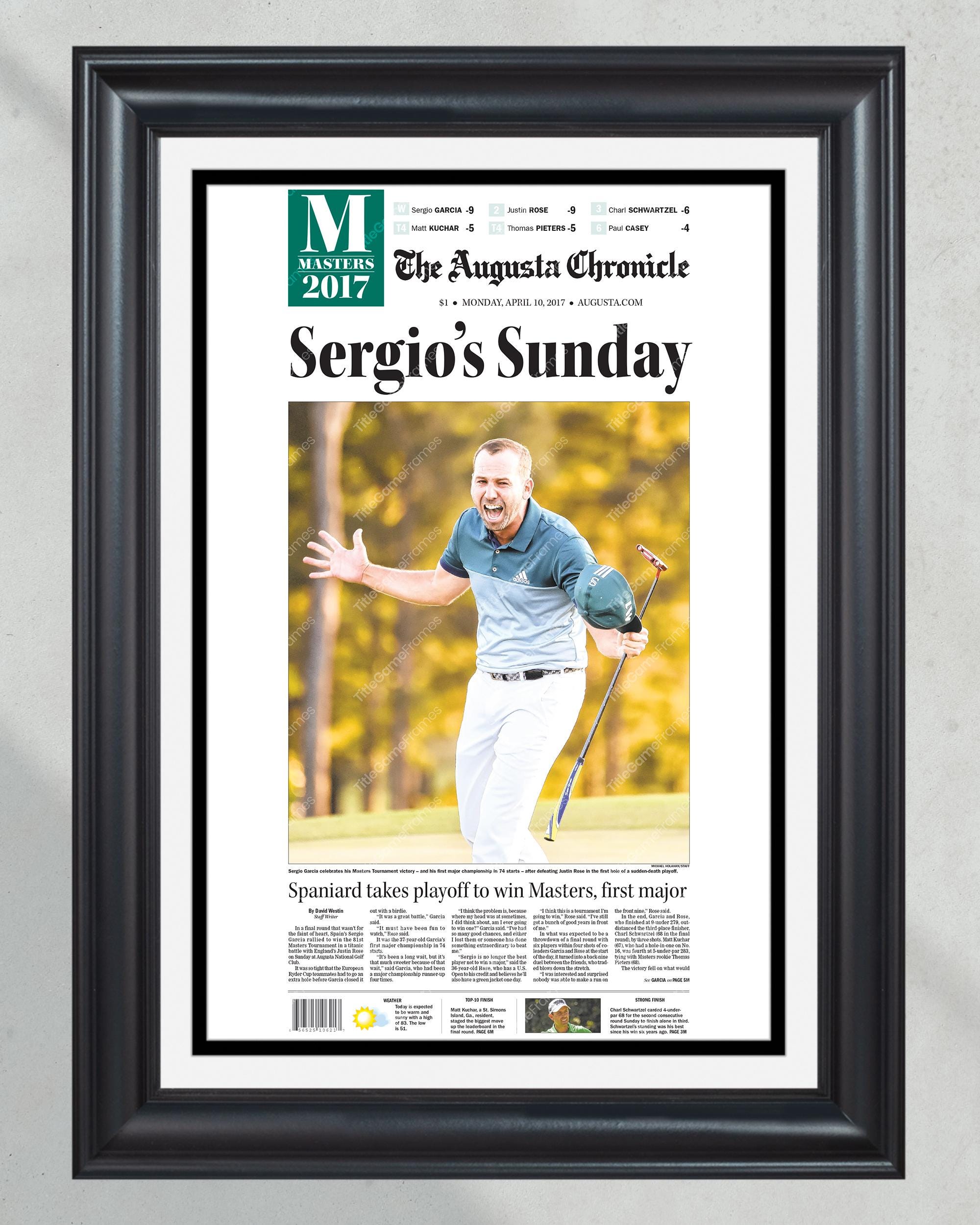 2017 PGA Masters Champion Sergio Garcia Framed Front Page Newspaper Print PT60480