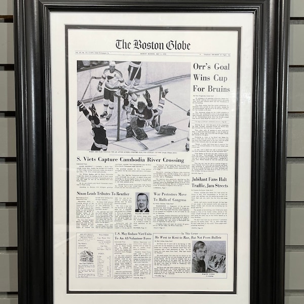 1970 Boston Bruins Stanley Cup Champion Framed Front Page Newspaper Print