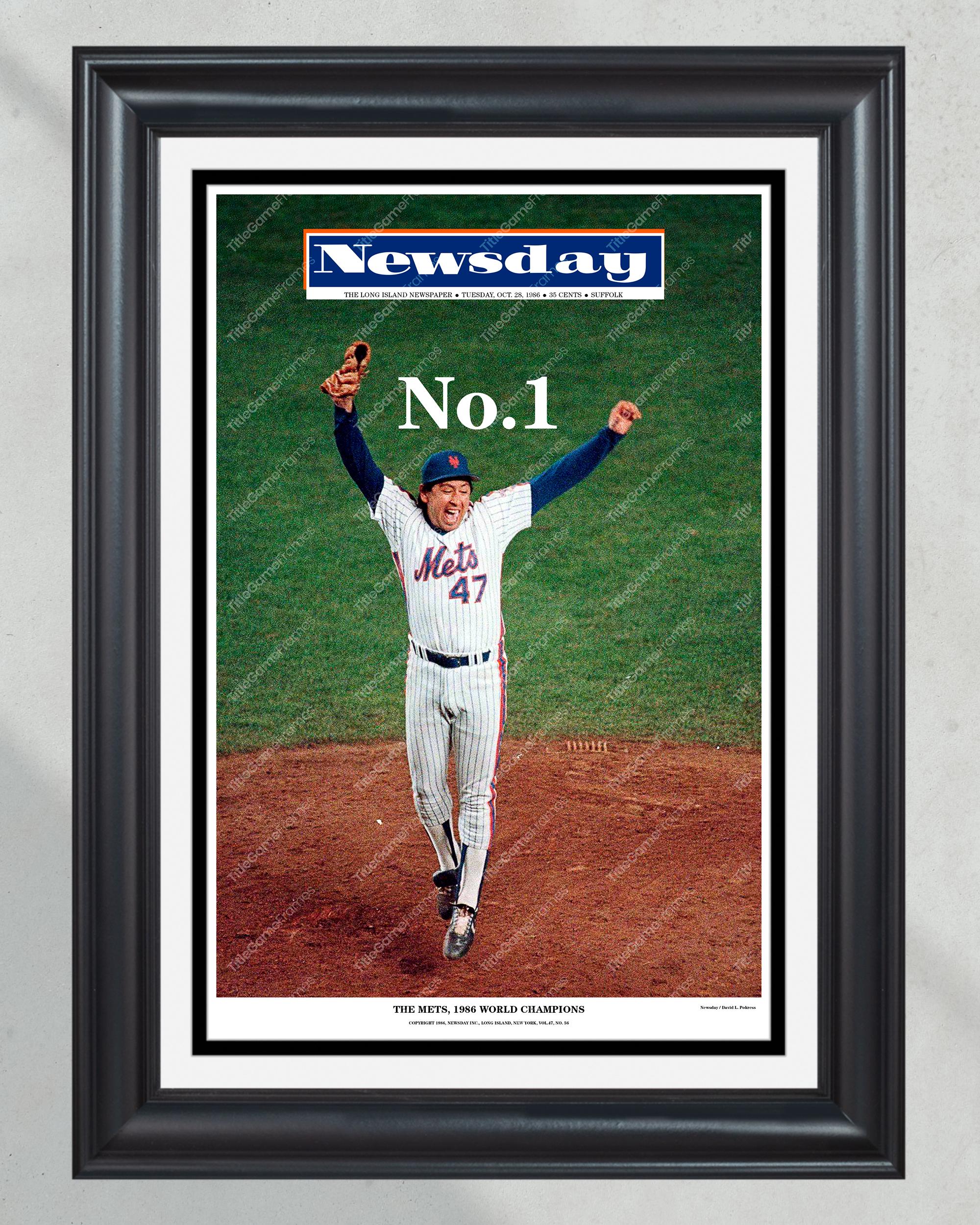 1986 NY Mets World Champions: 'No. 1' Victory Celebration Framed Newspaper PT60744