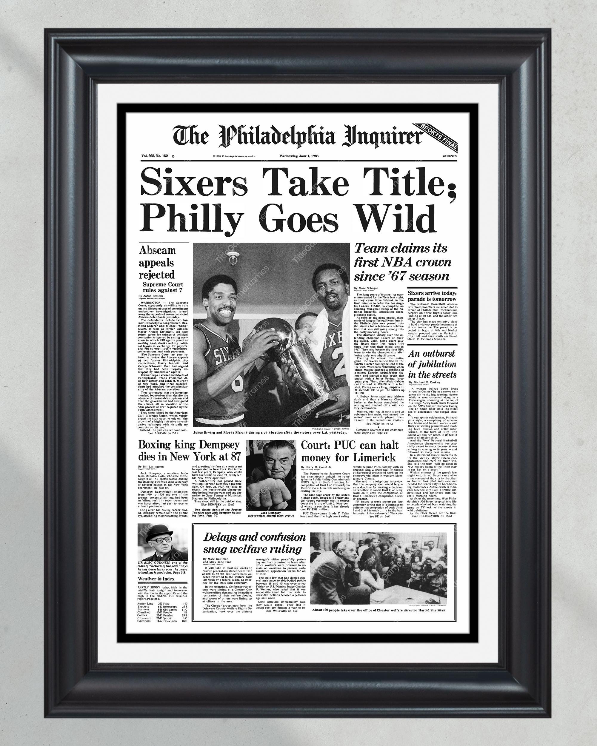 1983 Philadelphia 76ers NBA Champion Framed Front Page Newspaper Print PT60970