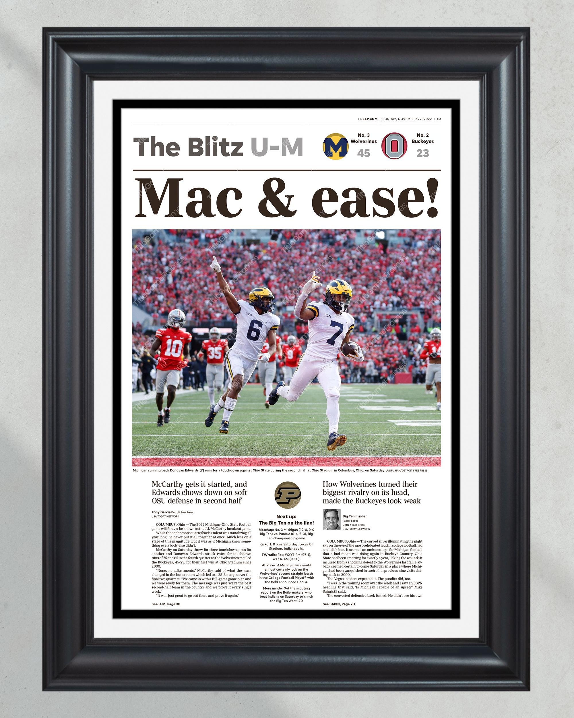 2021 Michigan Wolverines def. Ohio State Buckeyes 11/28/2021 Front Page Newspaper Print PT60703