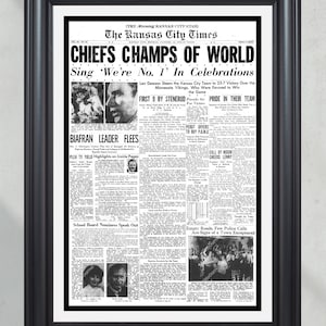 1970 Kansas City Chiefs Super Bowl Champions Framed Front Page Newspaper Print