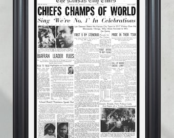 1970 Kansas City Chiefs Super Bowl Champions Framed Front Page Newspaper Print