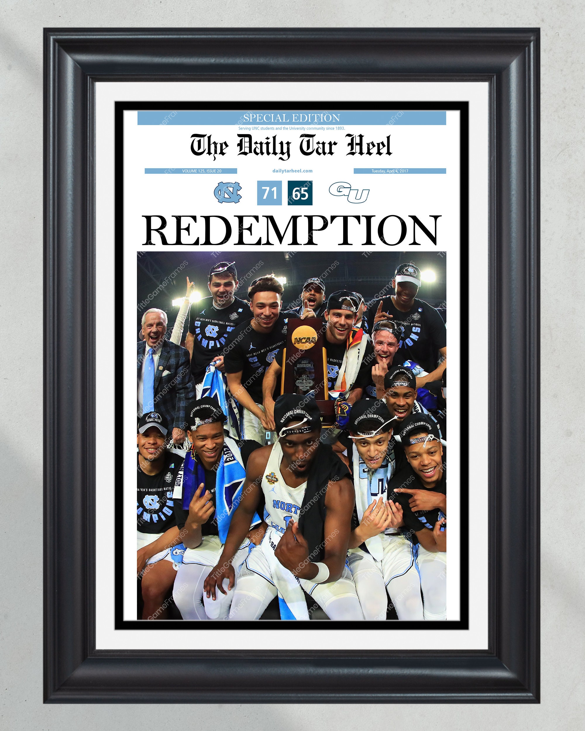 2017 North Carolina Tar Heels NCAA College Basketball Champions Framed Front Page Newspaper Print PT61023