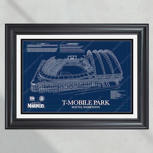 Seattle Mariners T-Mobile Park Stadium Ballpark Blueprint Baseball Wall Art