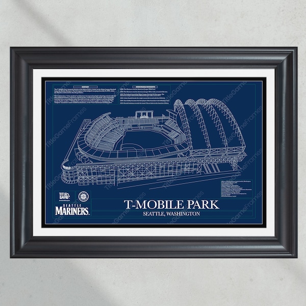 Seattle Mariners T-Mobile Park Stadium Ballpark Blueprint Baseball Wall Art