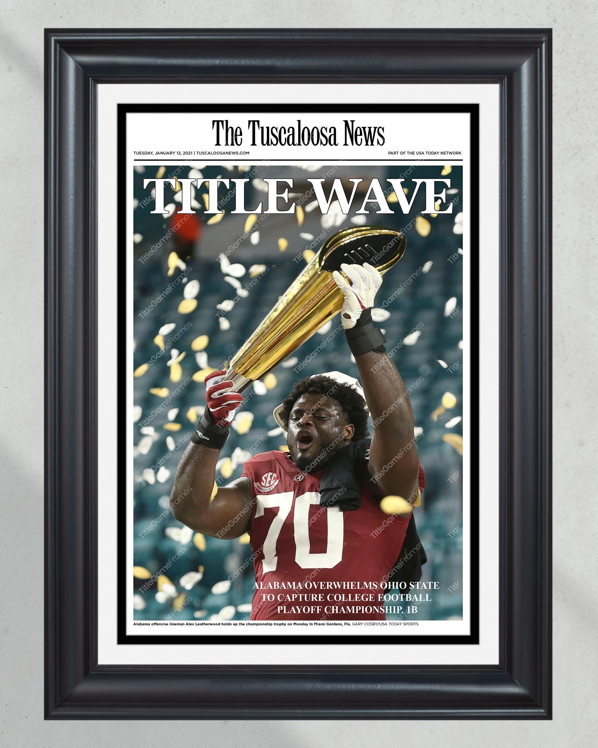 2020 Alabama Crimson Tide 'TITLE WAVE' NCAA Football National Champions Framed Newspaper Print PT60417