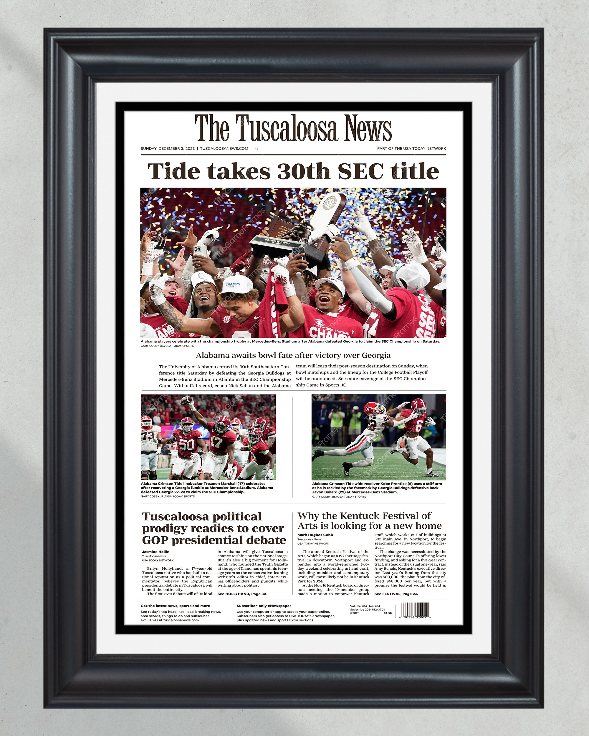 2023 Alabama Crimson Tide SEC Champions - 'Tide Takes 30th' Framed Newspaper PT60549