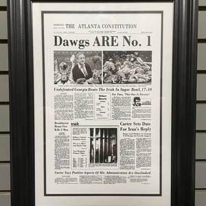 1980 Georgia Bulldogs National Champions Framed Front Page Newspaper Print UGA