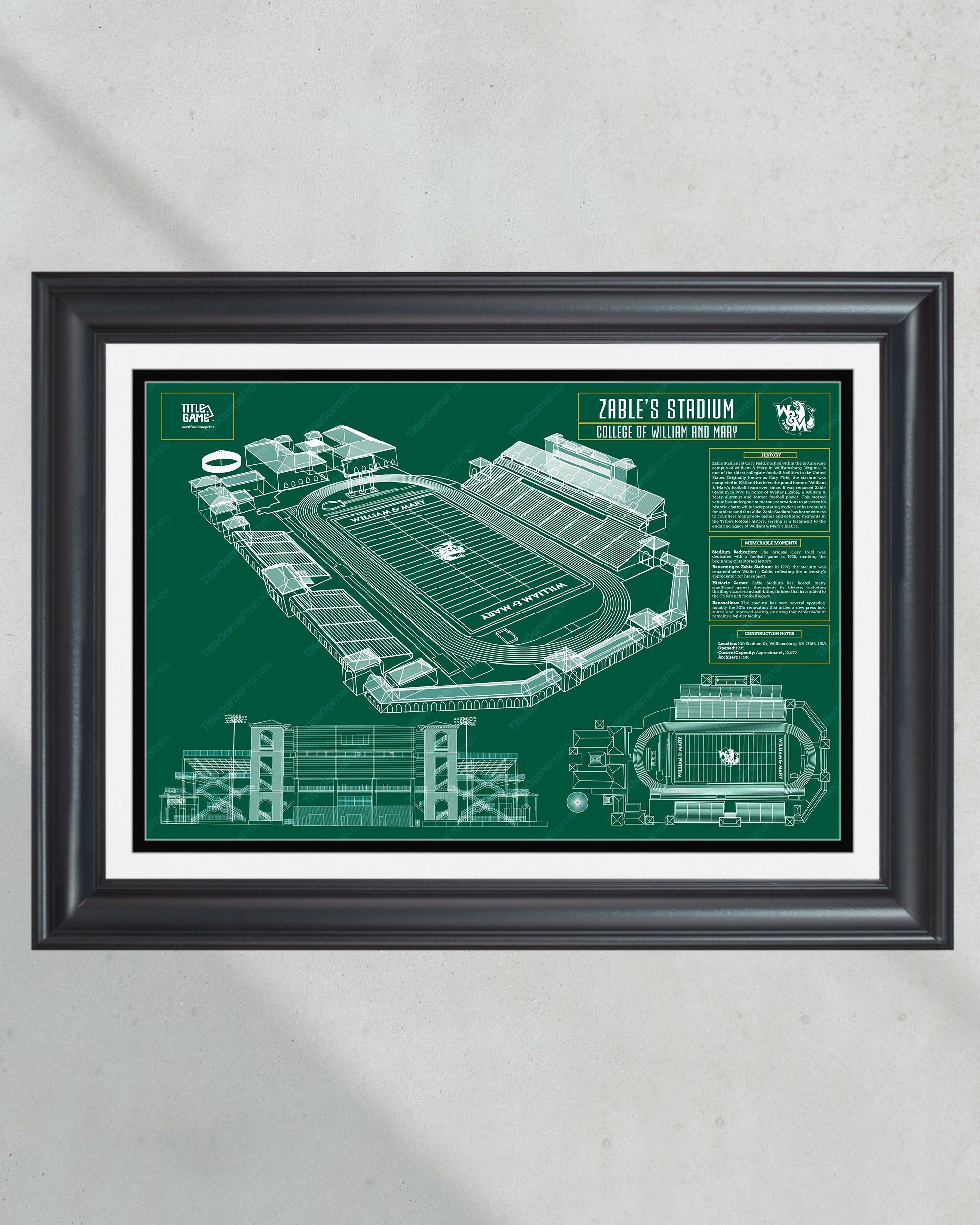 Zable Stadium William & Mary Football Stadium Blueprint PT60533
