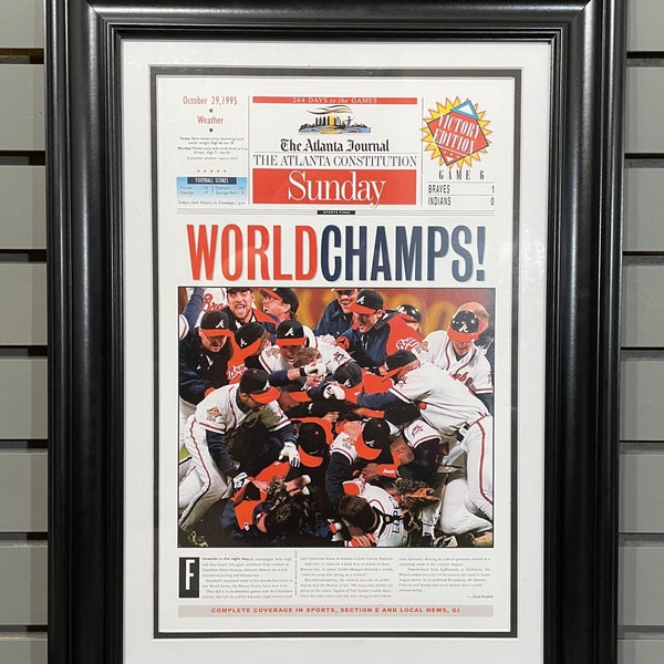 1995 Atlanta Brave World Series Champions Framed Front Page Newspaper Print