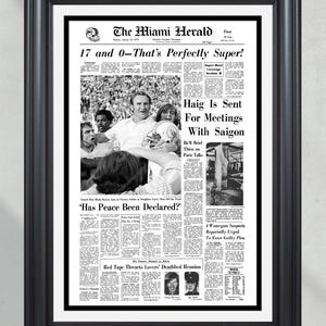 1973 Miami Dolphins Super Bowl VII Champions Framed Front Page Newspaper Print Don Shula