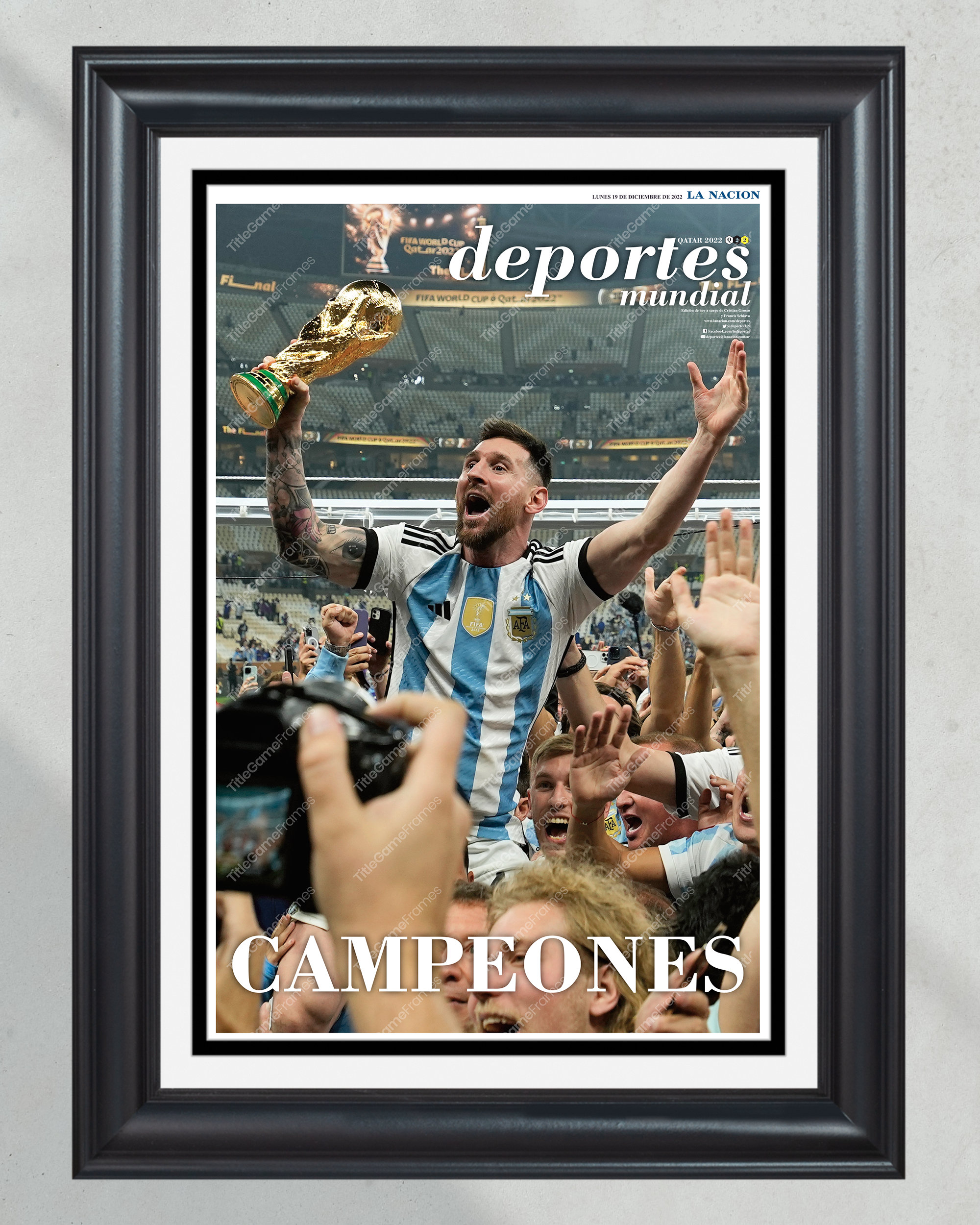 2022 World Cup Champions Argentina Defeats France 'CAMPEONES' Framed Front Page Newspaper Print PT60821