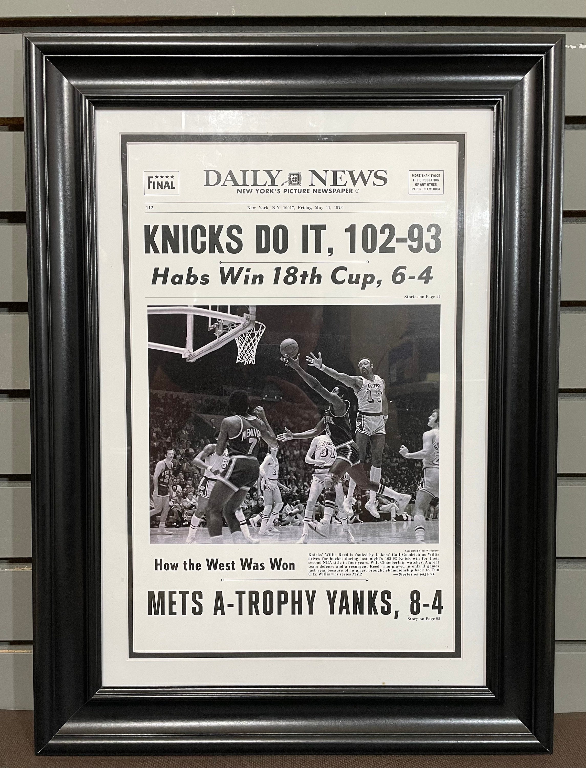 1973 New York Knicks NBA Champion Framed Front Page Newspaper 