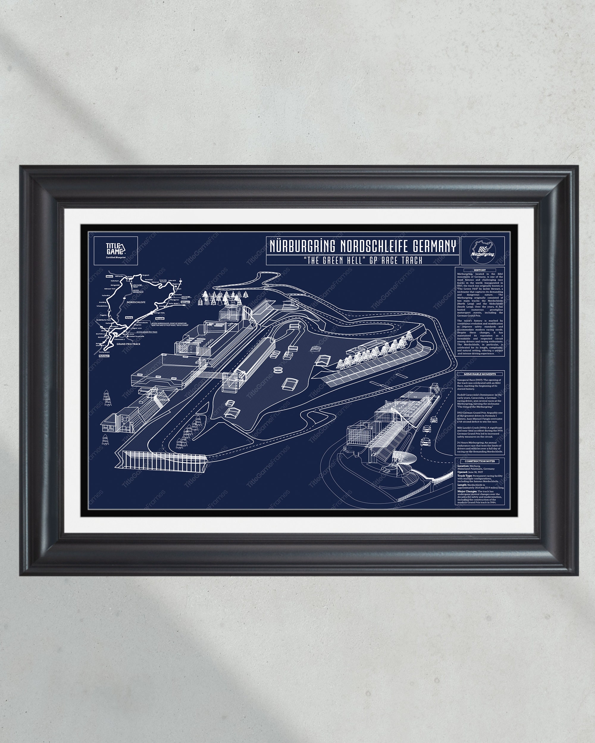Nurburgring Nordschleife Germany 'The Green Hell' Race GP Race Track Blueprint Wall Art PT60804