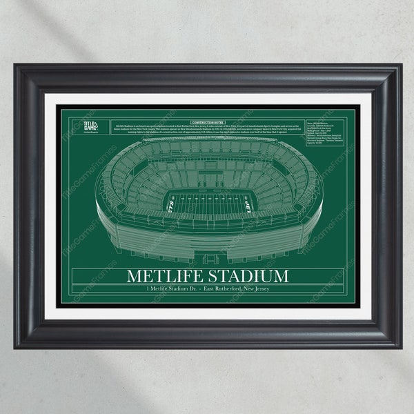 New York Jets MetLife Stadium Blueprint Football Print