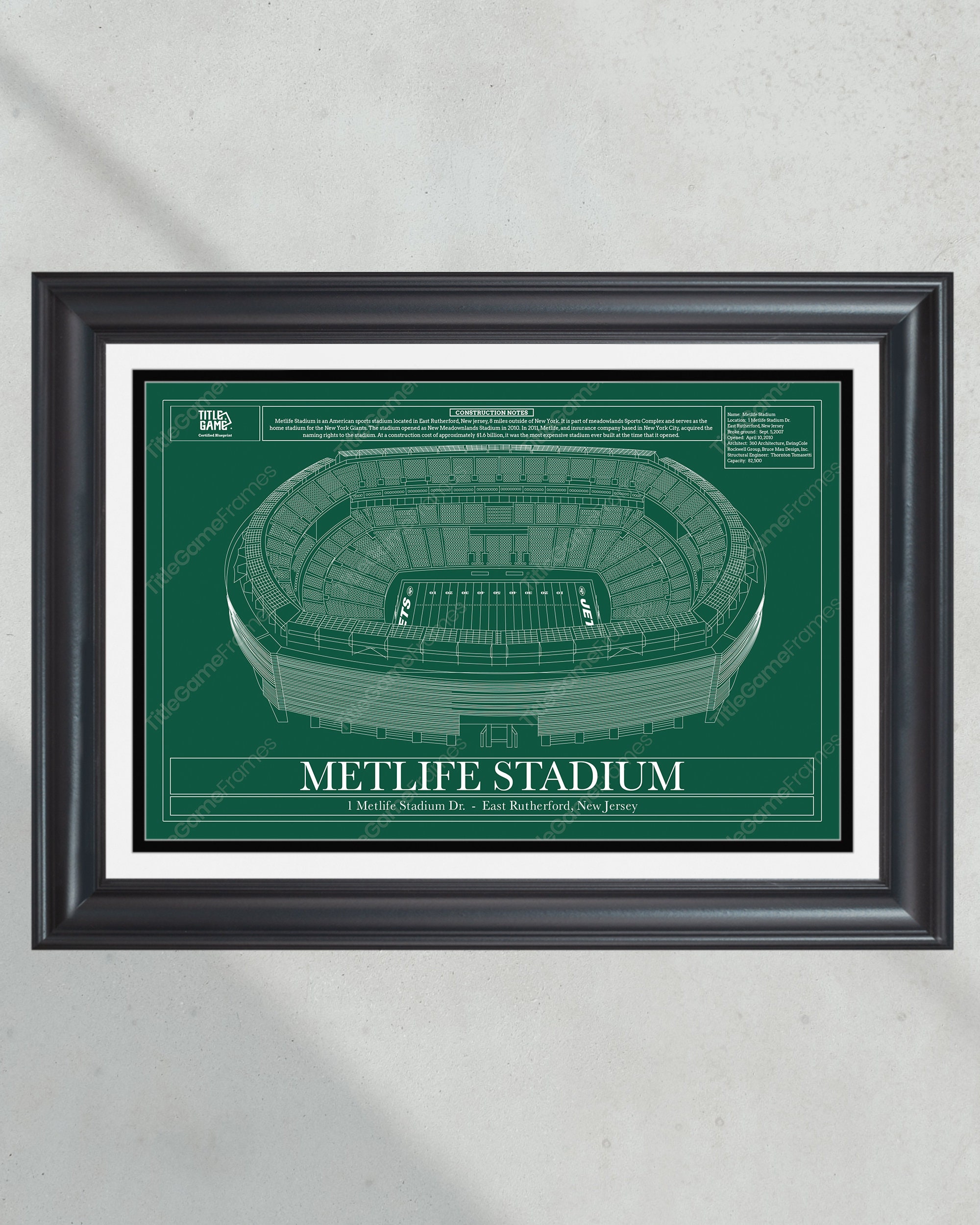 New York Jets MetLife Stadium Blueprint Football Print PT60372