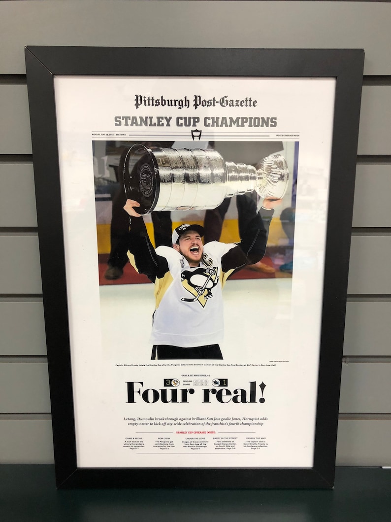2016 Pittsburgh Penguins Stanley Cup Champions Framed Newspaper Cover Print Sidney Crosby Standard Frame