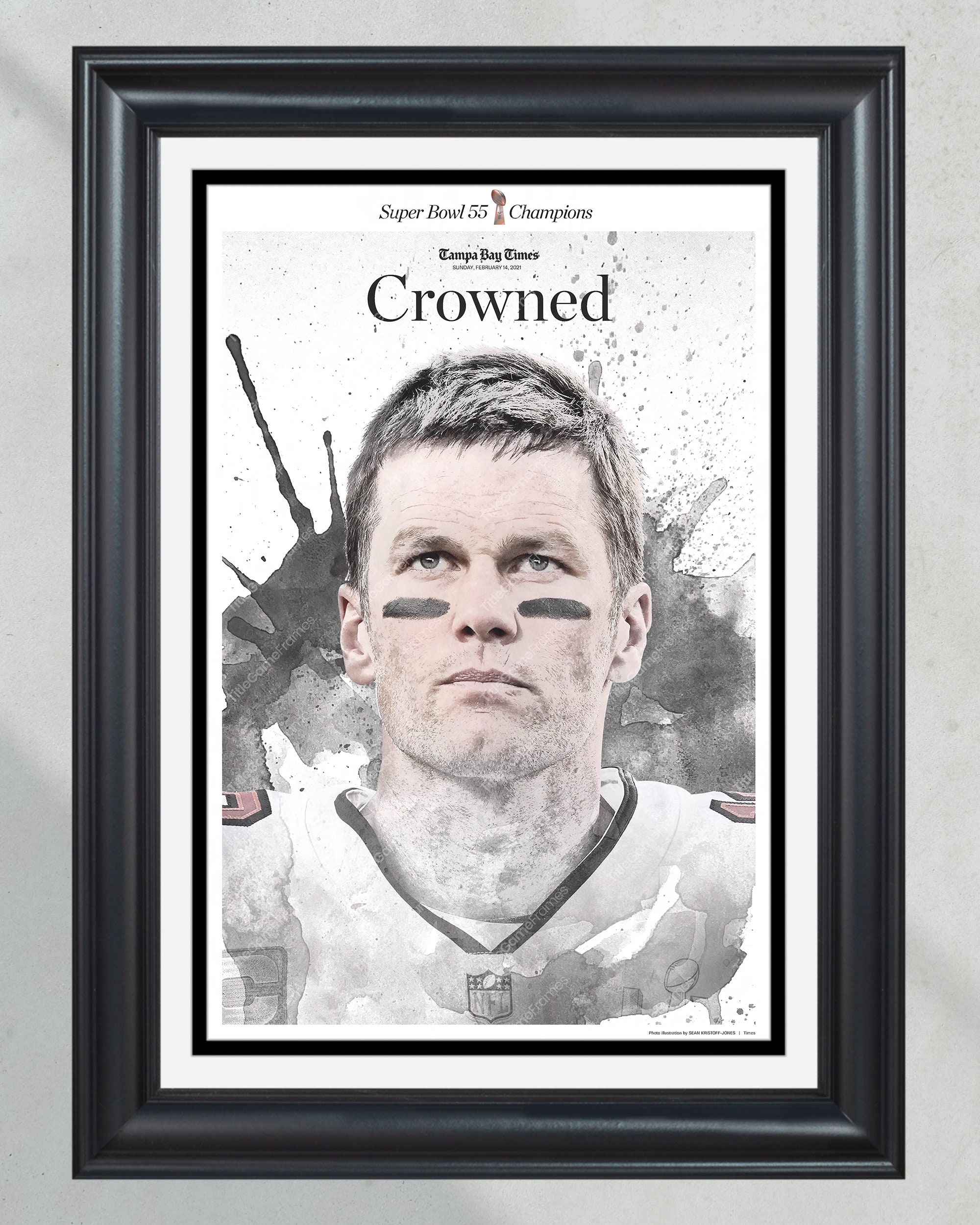 2021 Tampa Bay Buccaneers "Crowned" NFL Super Bowl Champions Framed Front Page Newspaper Print PT60919