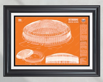 Houston Astros Astrodome Stadium Ballpark Blueprint: Vintage Wall Art