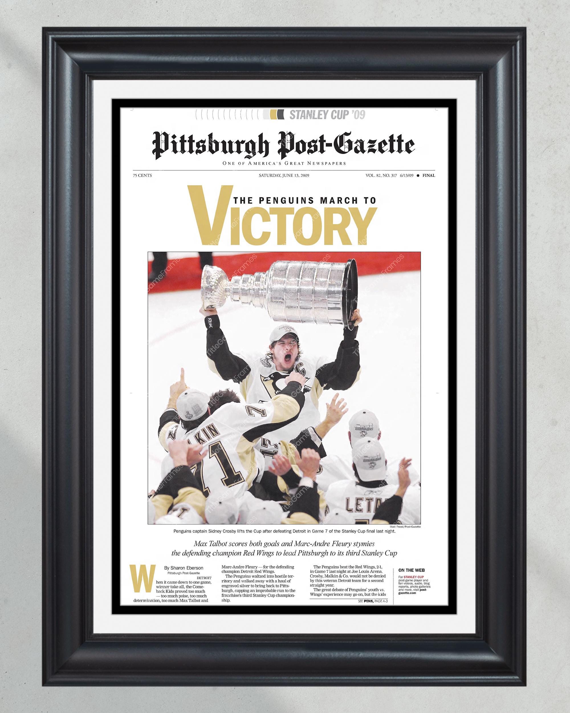 2009 Pittsburgh Penguins Stanley Cup Champions 'VICTORY' Framed Front Page Newspaper Print PT60427