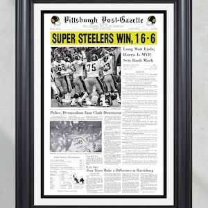 1975 Pittsburgh Steelers Super Bowl IX Champions Framed Front Page Newspaper Print