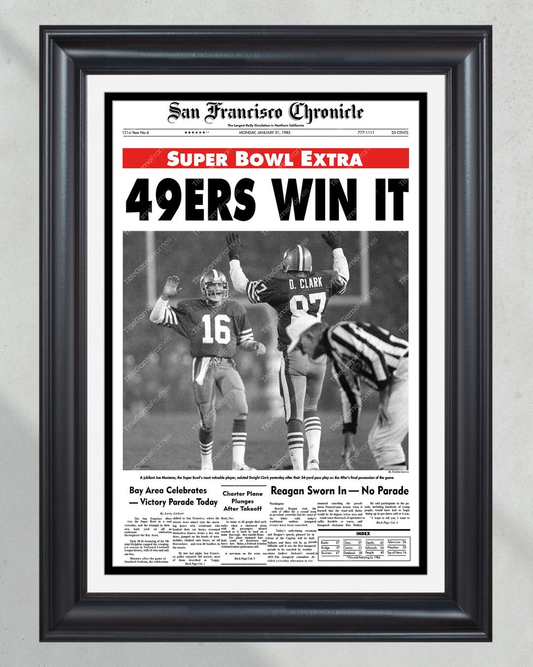 1985 San Francisco 49ers Super Bowl Champions Framed Front Page