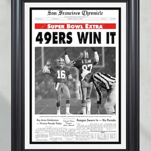 1985 San Francisco 49ers Super Bowl Champions Framed Front Page Newspaper Print Joe Montana