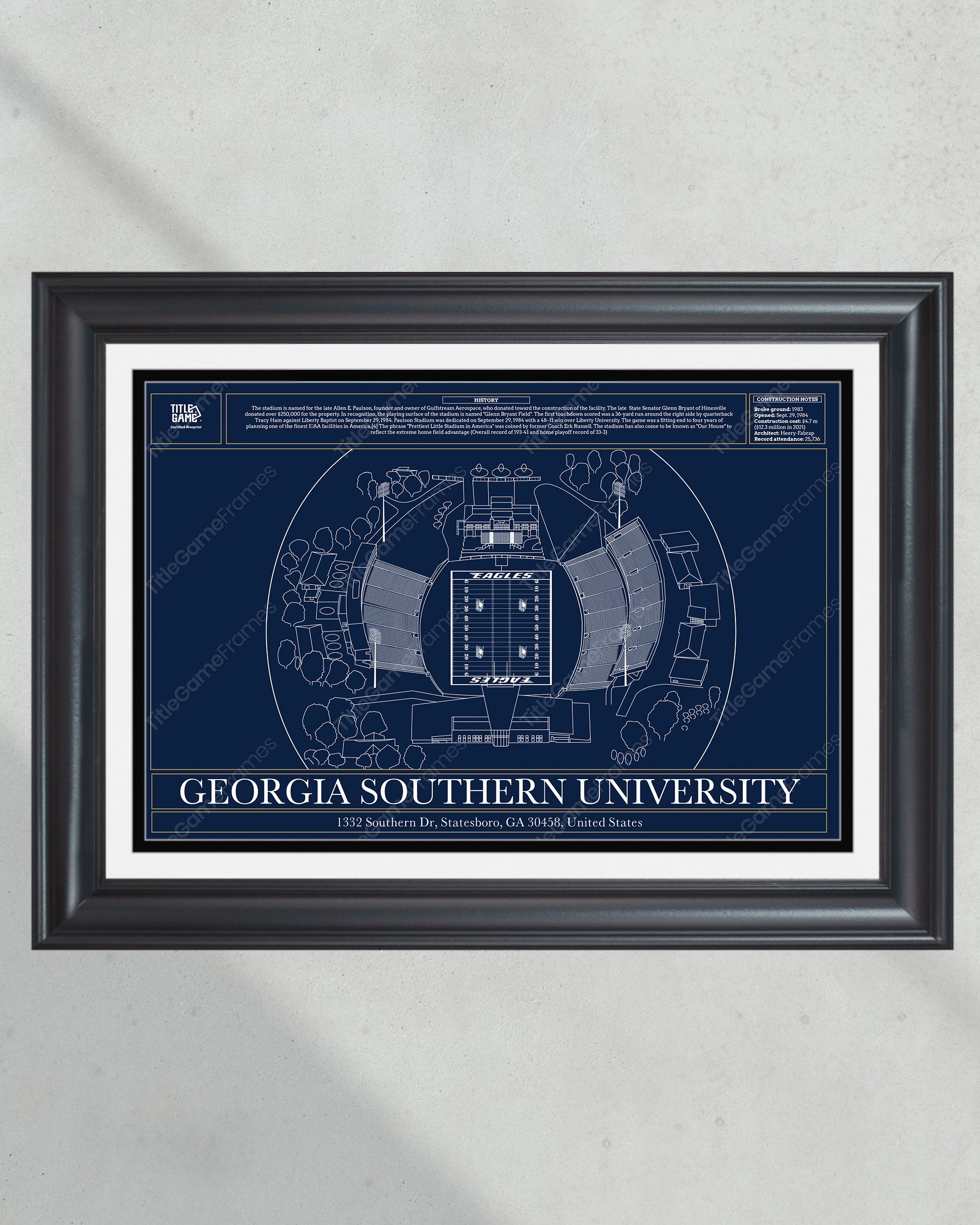 Georgia Southern Allen E. Paulson Stadium Blueprint Football Print PT60741
