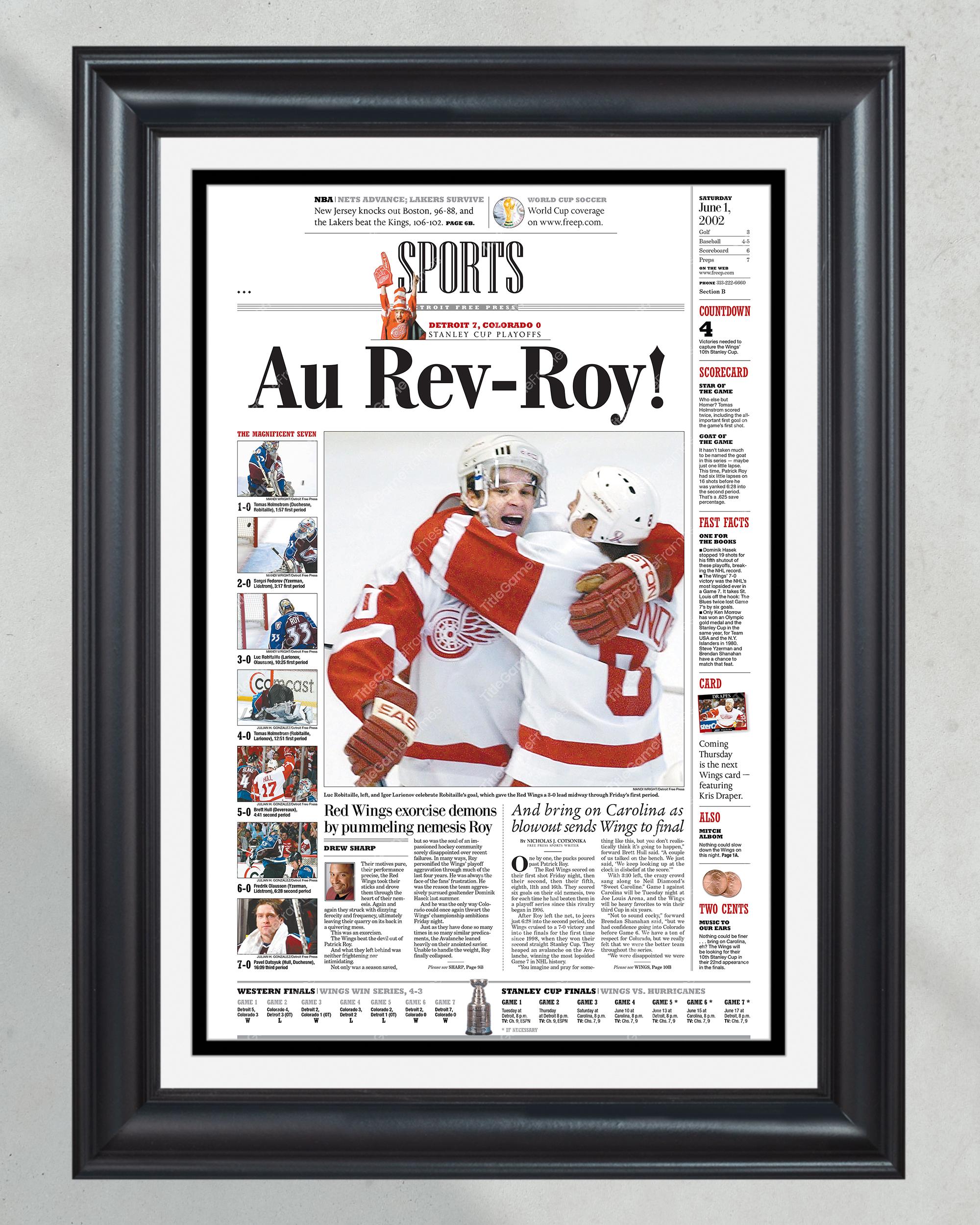 2002 Detroit Red Wings Western Conference Triumph 'Au Rev-Roy!" - Framed Newspaper PT61086