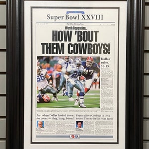 1994 Dallas Cowboys Super Bowl Champion Framed Newspaper Cover Print Cowboy Stadium