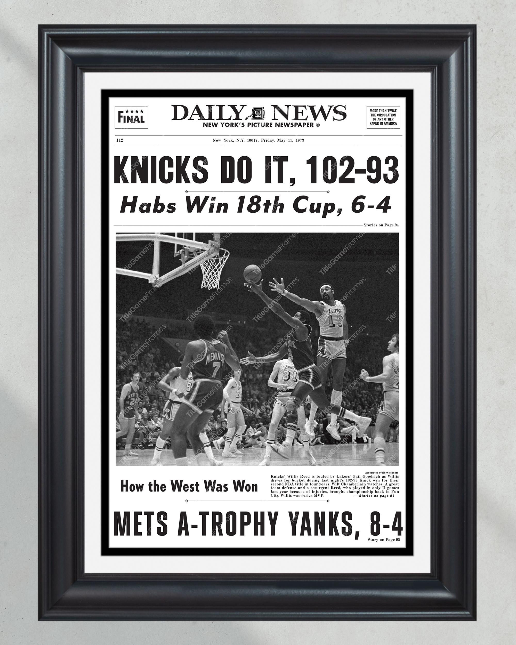1973 New York Knicks NBA Champion Framed Front Page Newspaper Print PT60944