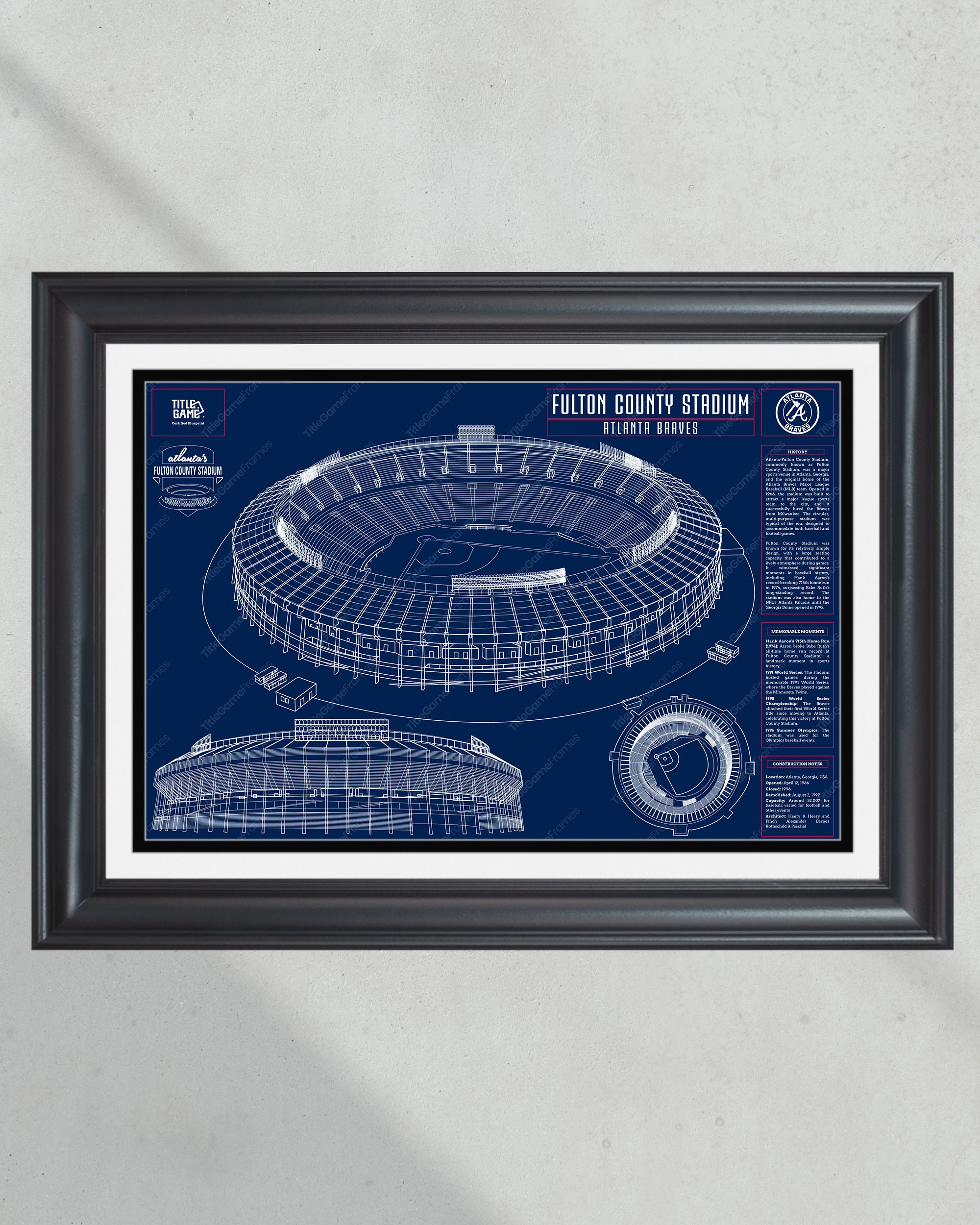 Atlanta Braves Fulton County Stadium Ballpark Blueprint Baseball Wall Art PT60878