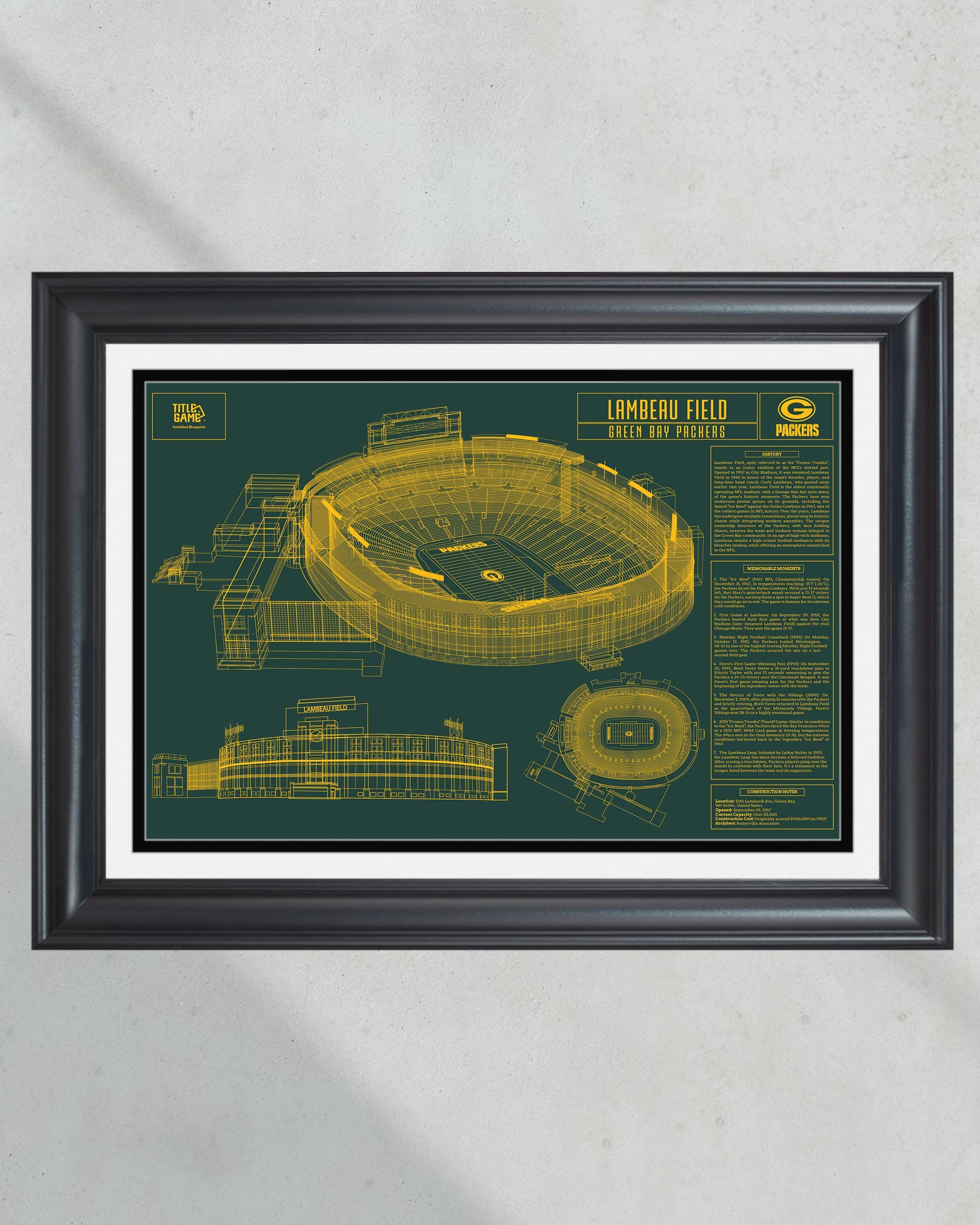 Green Bay Packers Lambeau Field Stadium Blueprint - Iconic Wall Art Print PT60443