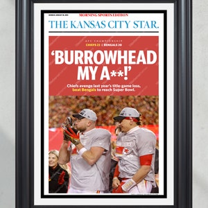 2023 Kansas City Chiefs “Burrowhead” AFC Championship Game Framed Front Page Newspaper Print