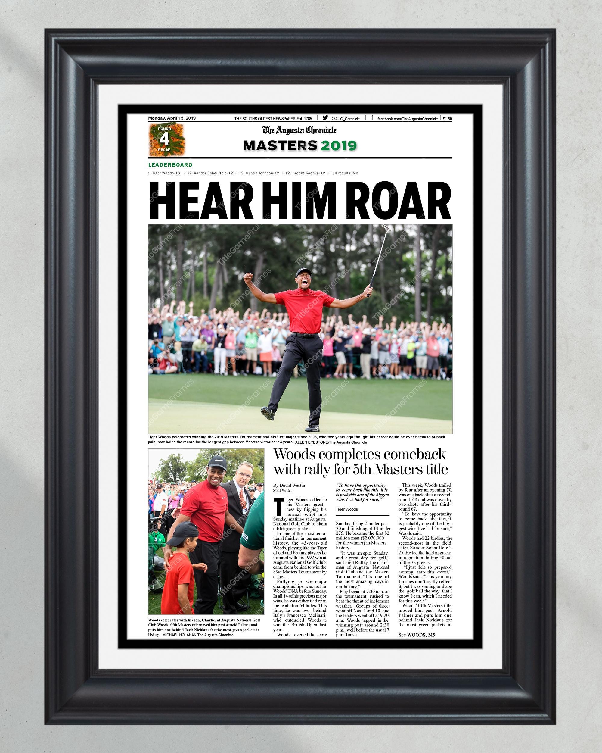 2019 Tiger Woods Masters Champion 'Hear Him Roar' Framed Newspaper Print PT60376