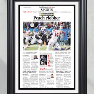 2014 Peach Bowl TCU Defeats Ole Miss &#39;Peach Clobber&#39; Framed Front Page Newspaper