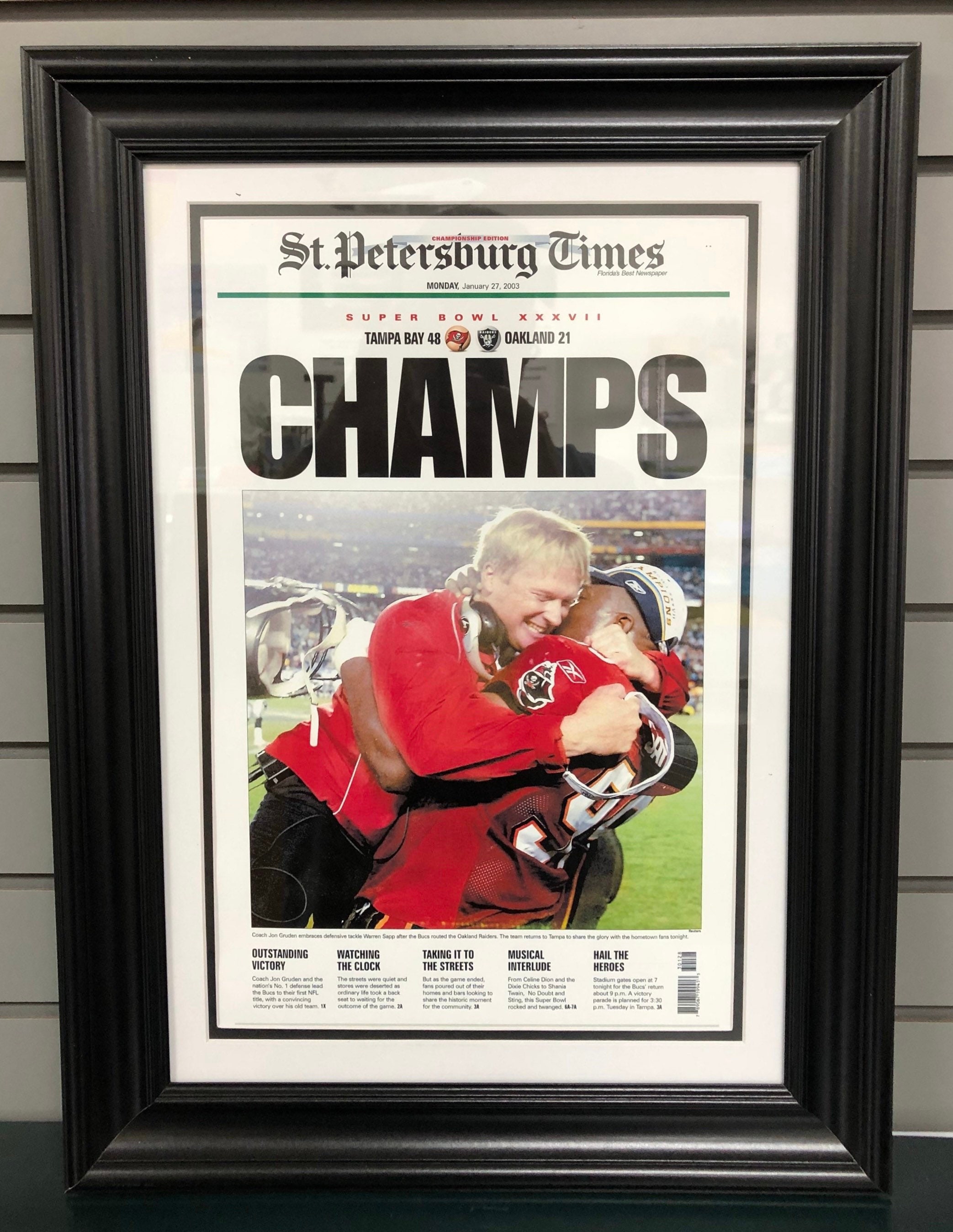 2003 Tampa Bay Buccaneers Super Bowl Champion Framed Newspaper