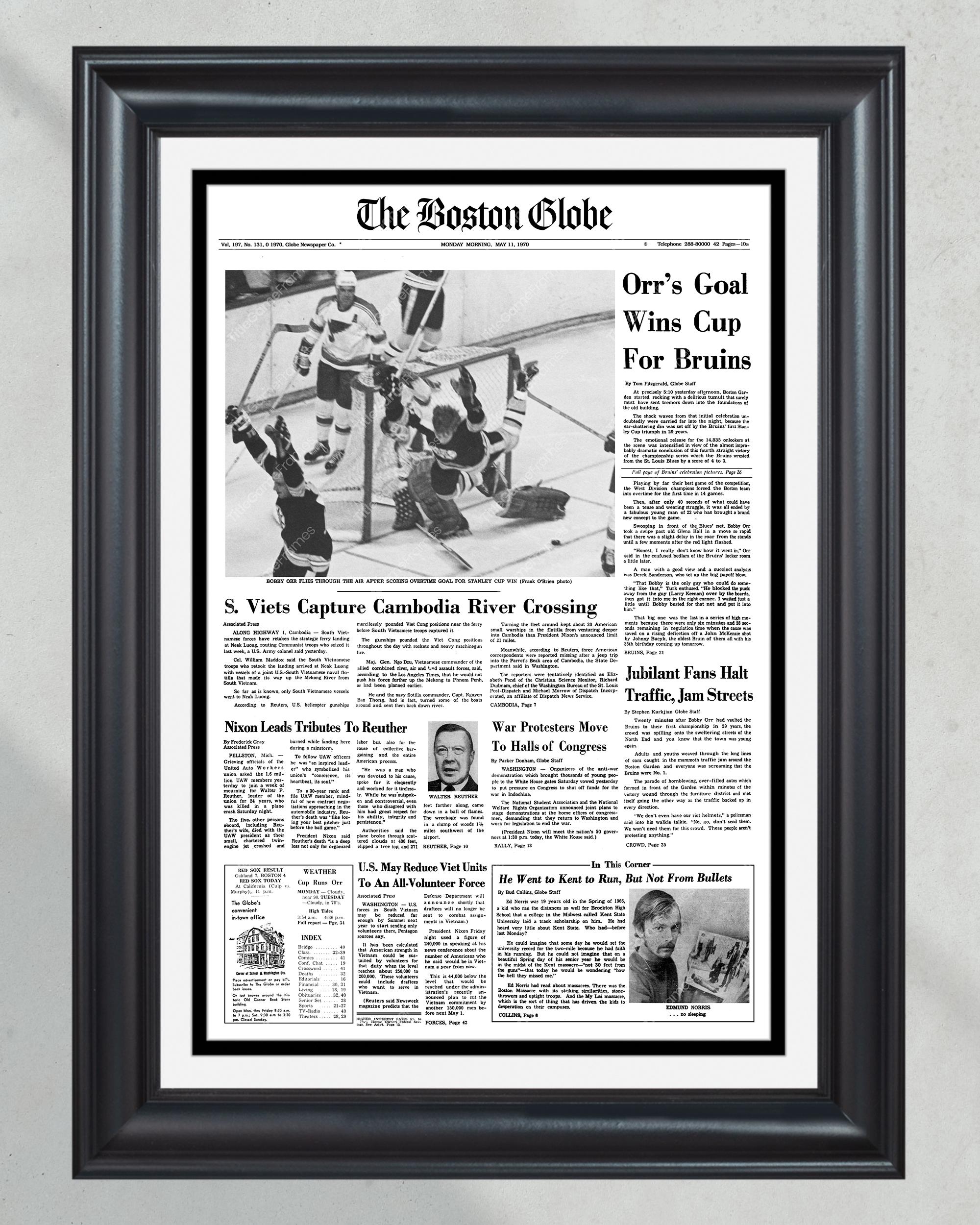 1970 Boston Bruins Stanley Cup Champion Framed Front Page Newspaper Print PT60494