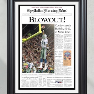 1993 Dallas Cowboys Super Bowl Champions Framed Front Page Newspaper Print