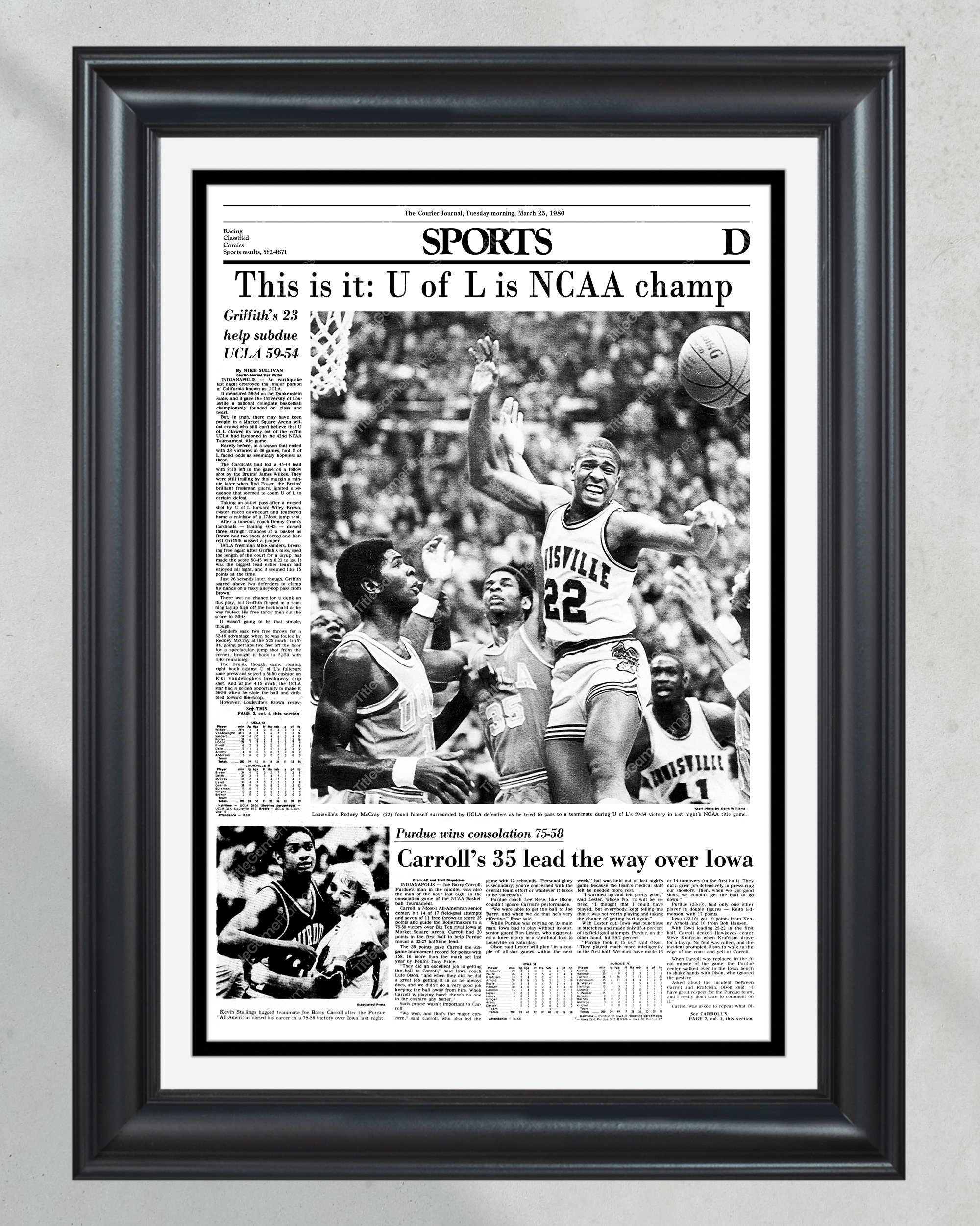 1980 Louisville Cardinals' NCAA Basketball Championship - Framed Front Page Newspaper PT60656