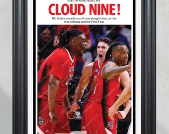 2024 NC State Wolfpack's Final Four Upset Over Duke 'CLOUD NINE!' Framed Newspaper