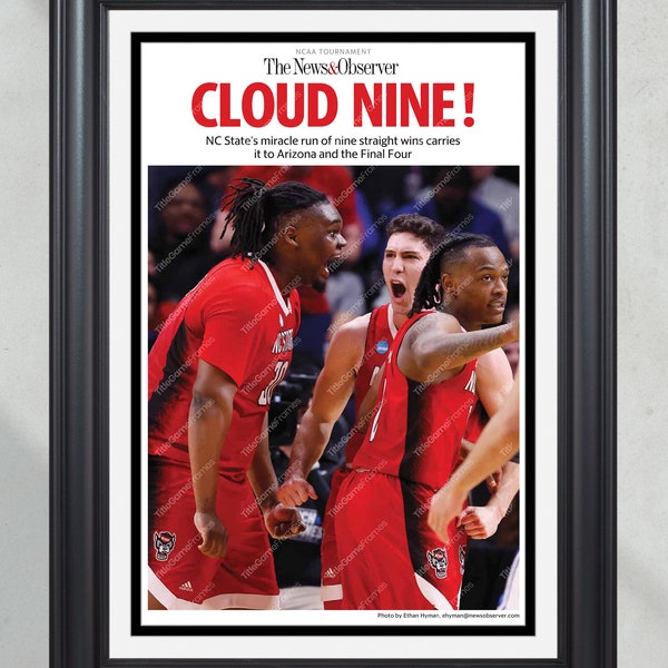 2024 NC State Wolfpack's Final Four Upset Over Duke 'CLOUD NINE!' Framed Newspaper