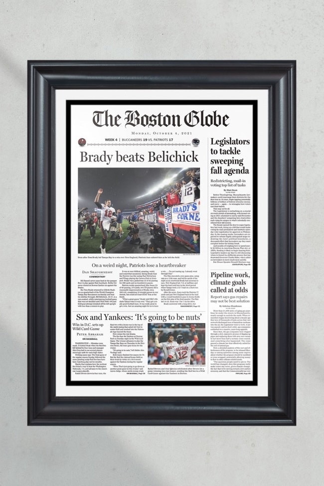 2021 Tom Brady Beats Bill Belichick Framed Front Page Newspaper Print PT60259