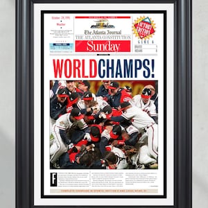 1995 Atlanta Brave World Series Champions Framed Front Page Newspaper Print