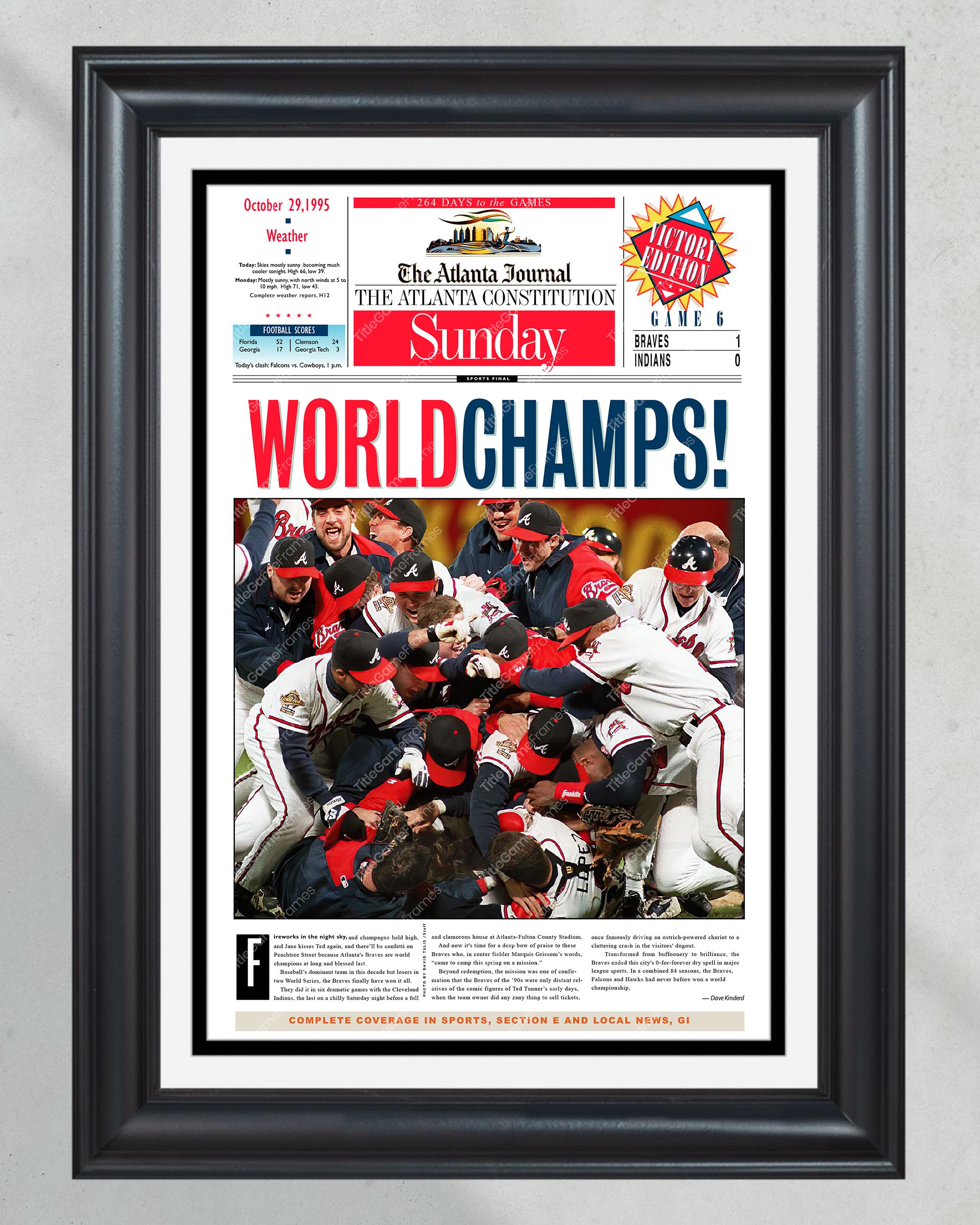 1995 Atlanta Brave World Series Champions Framed Front Page Newspaper Print PT60216