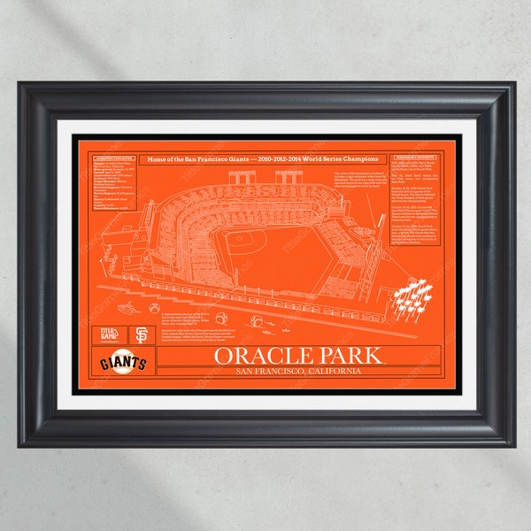 San Francisco Giants Oracle Park Stadium Ballpark Blueprint Baseball Wall Art