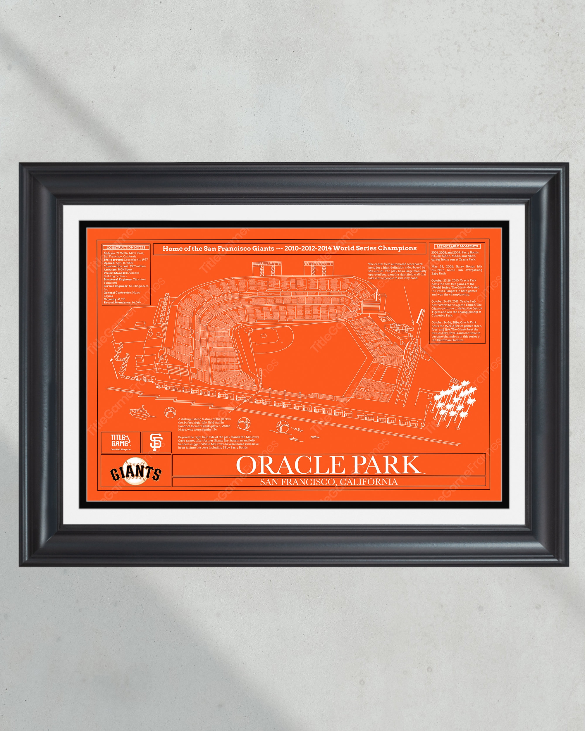 San Francisco Giants Oracle Park Stadium Ballpark Blueprint Baseball Wall Art PT60712